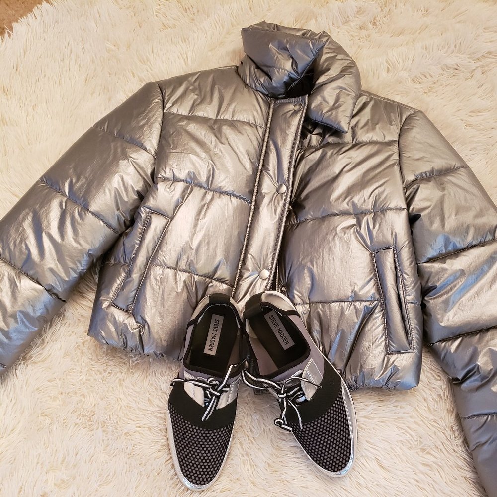 Silver Crop Puffer Jacket - Picture 7 of 9